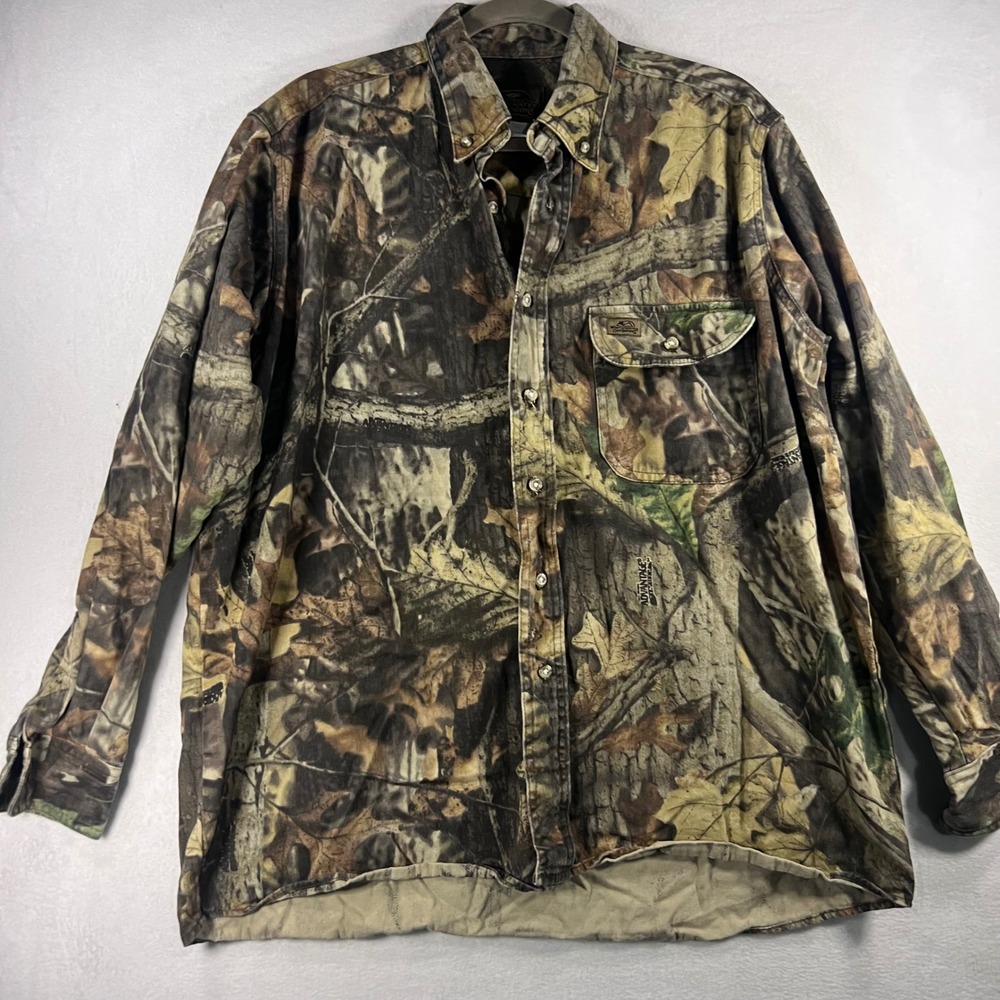 Whitewater Outdoors Camo Heavy Button Down Long Sleeve Shirt Men's L Woodland